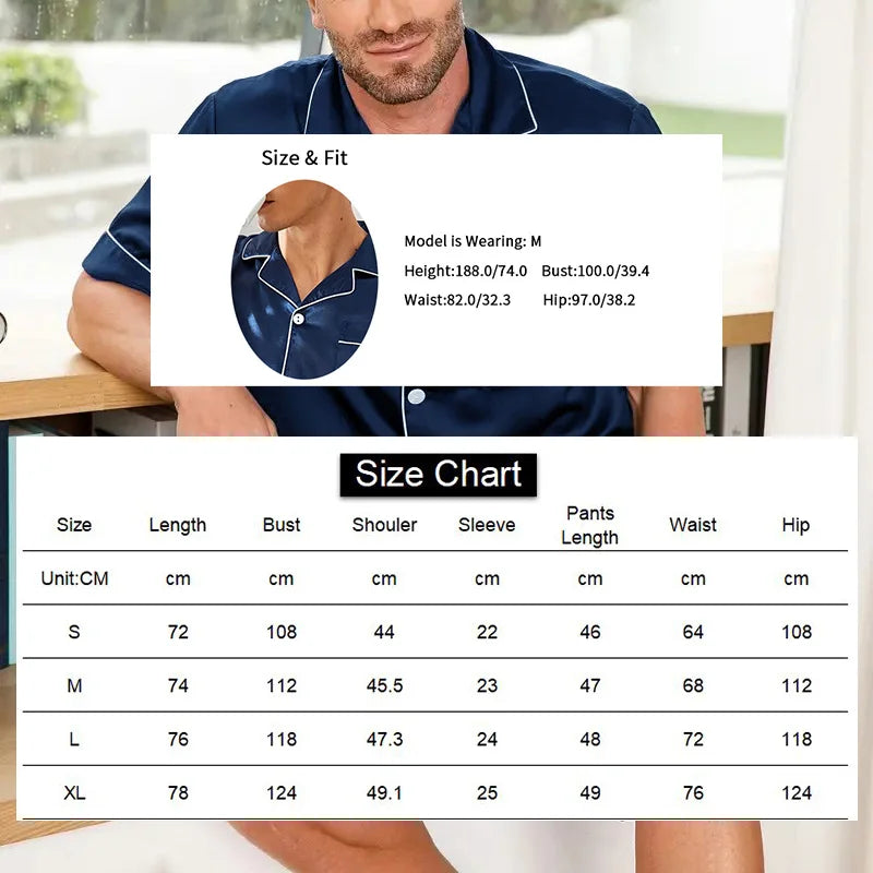 Men Satin Short Sleeve Pajama for men - 2 Piece