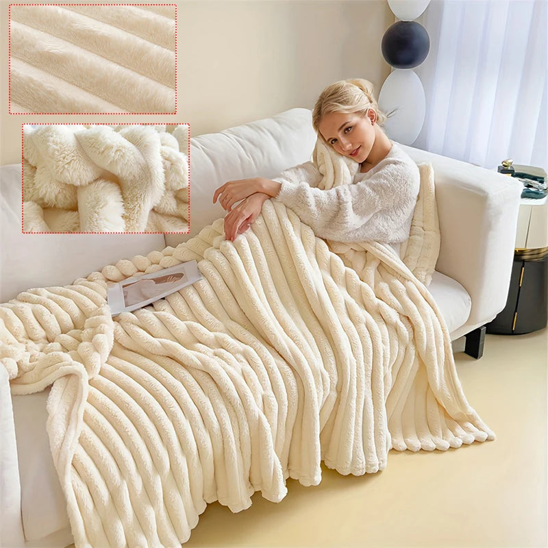 Fluffy Blanket – Thickened Wide Striped Soft & Warm Sofa Cover