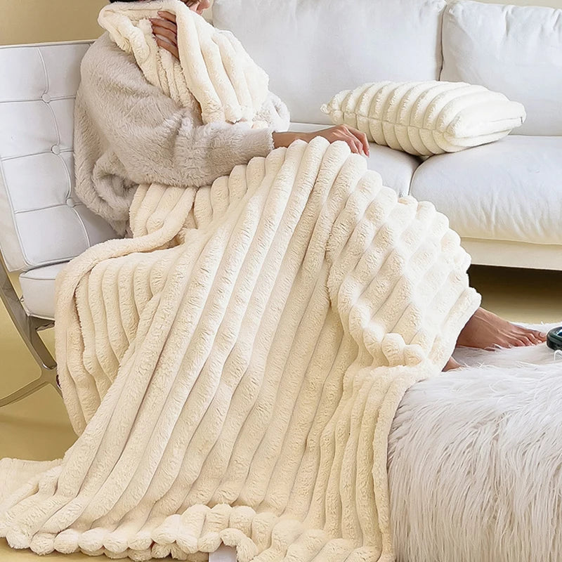 Fluffy Blanket – Thickened Wide Striped Soft & Warm Sofa Cover