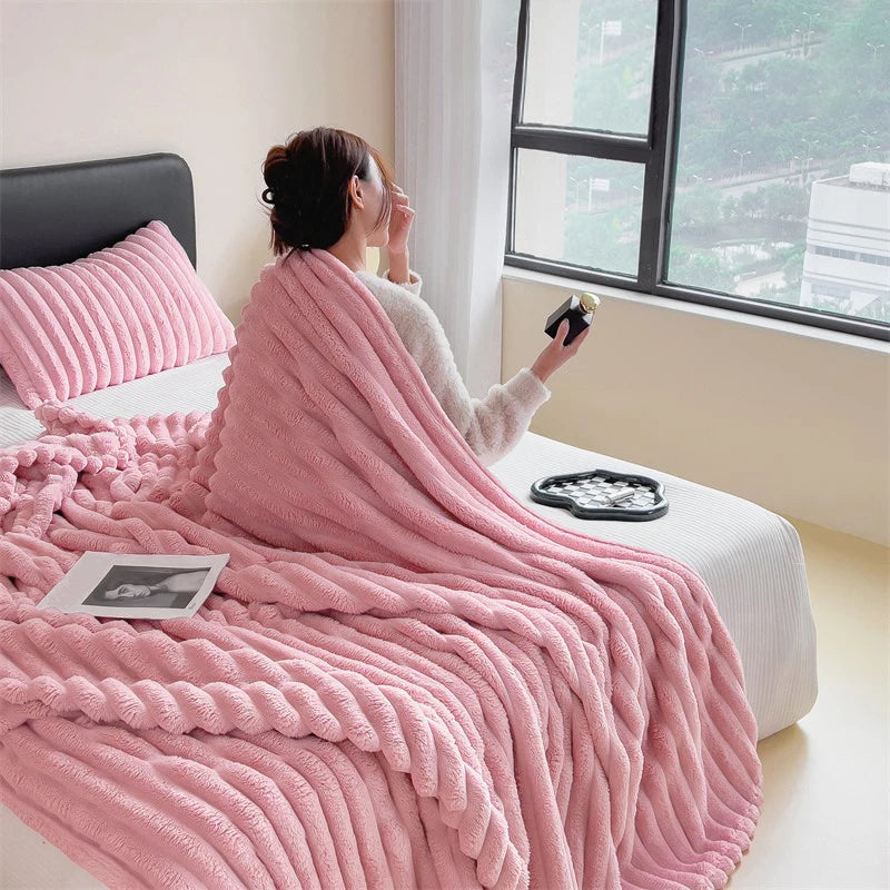 Fluffy Blanket – Thickened Wide Striped Soft & Warm Sofa Cover